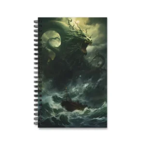 Green Sea Monster Attacking Pirate Ship Spiral Notebook
