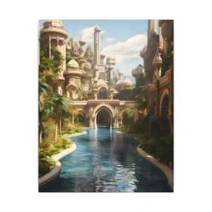 Fantasy City Canal with Domes Canvas Print