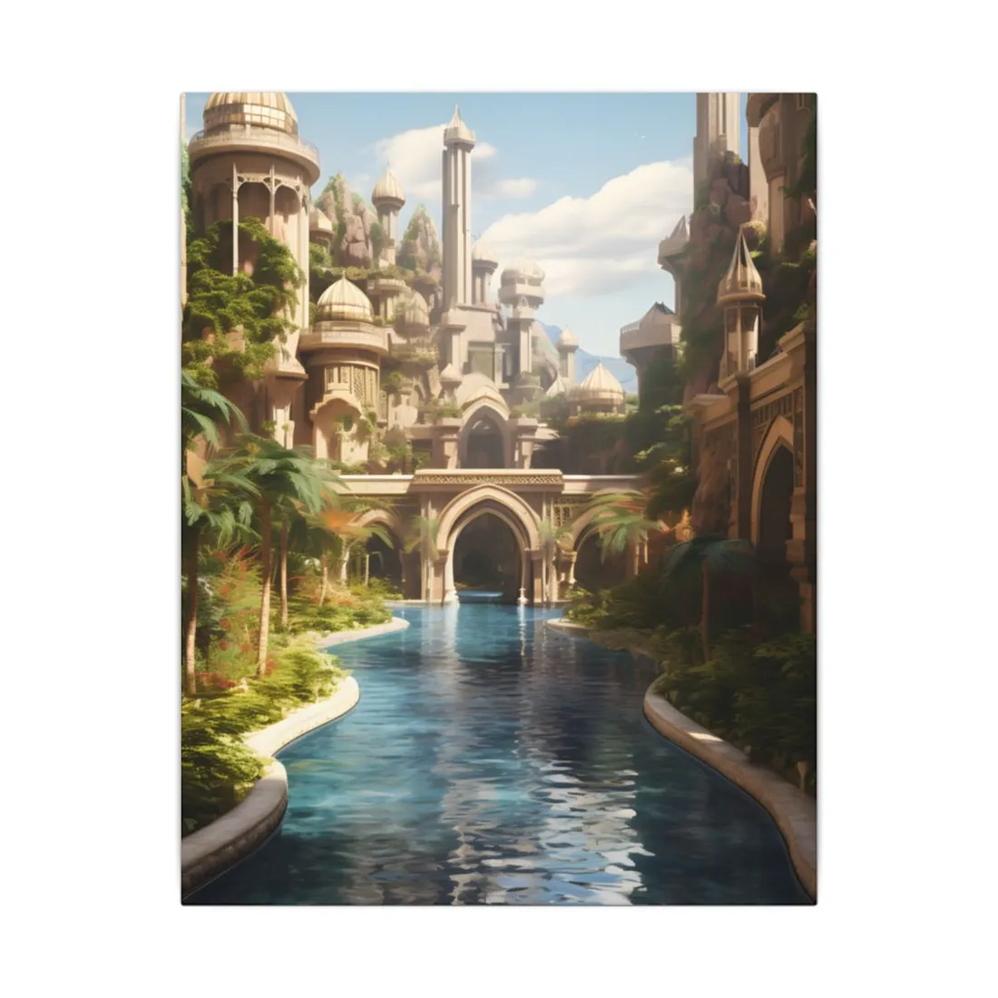 Mythical Oasis: Tranquil Desert Landscape - Canvas