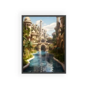 Fantasy City Canal with Domes Framed Poster