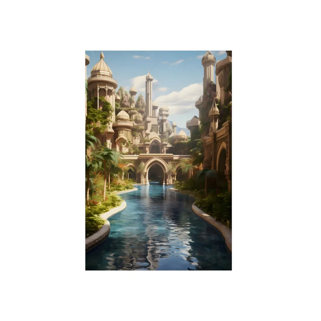 Mythical Oasis: Tranquil Desert Landscape - Metal Poster