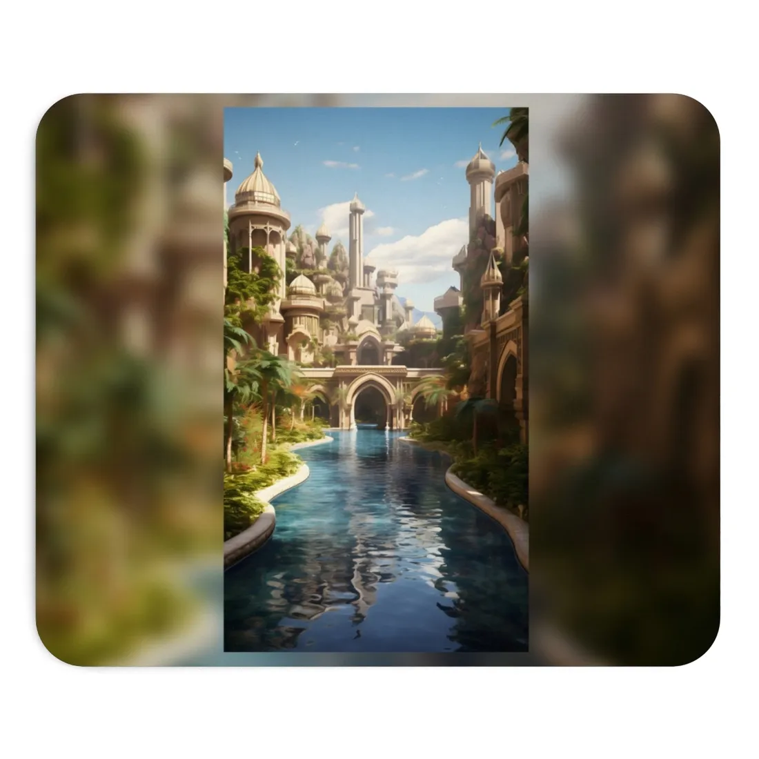 Mythical Oasis: Tranquil Desert Landscape - Mouse Pad