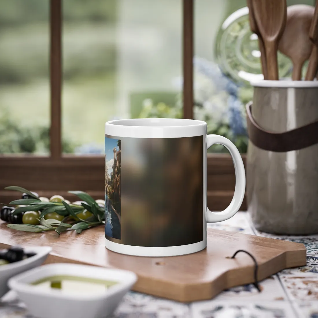 Mythical Oasis: Tranquil Desert Landscape - Mug
