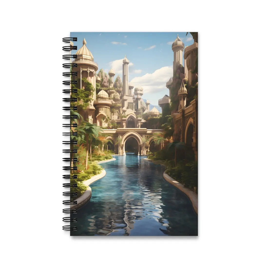 Mythical Oasis: Tranquil Desert Landscape - Spiral Notebook