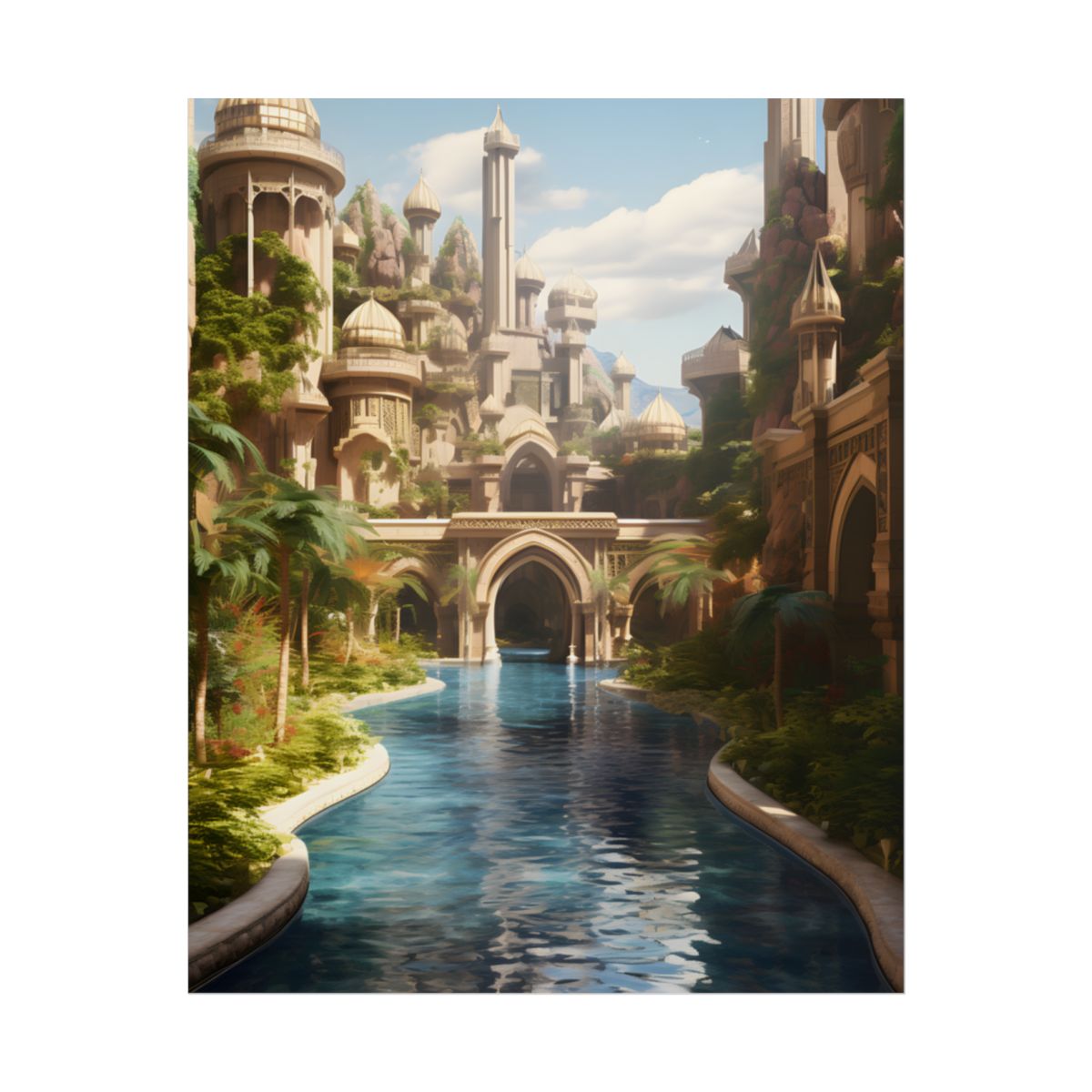 Mythical Oasis: Tranquil Desert Landscape - Poster