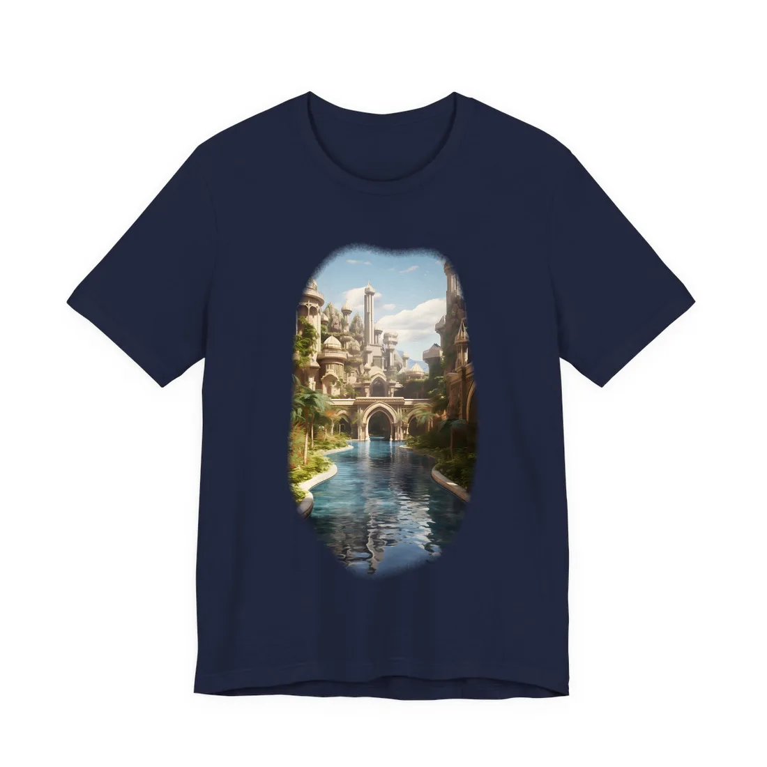 Mythical Oasis: Tranquil Desert Landscape T-Shirt - T-Shirt (Navy)