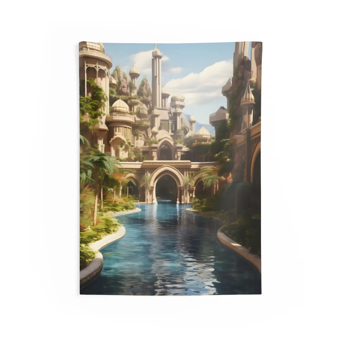Mythical Oasis: Tranquil Desert Landscape - Wall Tapestry