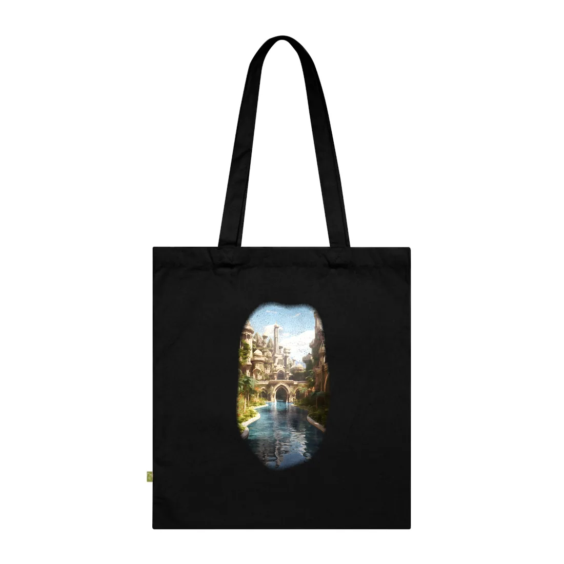 Mythical Oasis: Tranquil Desert Landscape Tote Bag - Tote Bag (Black)