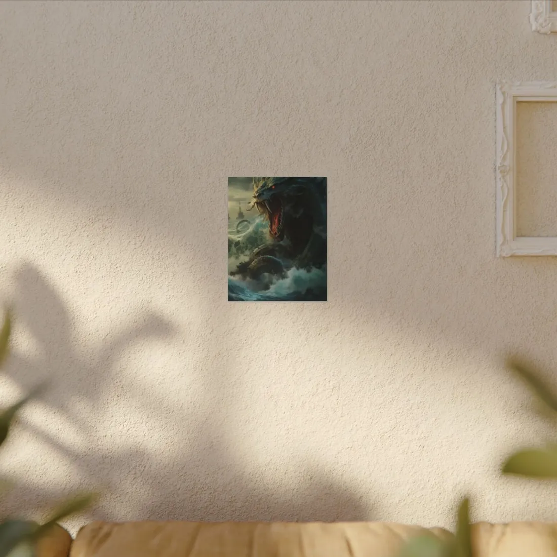 Mythical Sea Monster: Calming Green Scaled Creature Art - Canvas