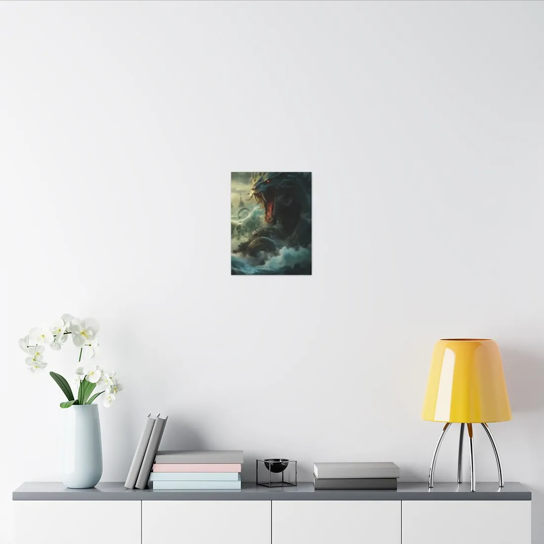 Mythical Sea Monster: Calming Green Scaled Creature Art - Canvas
