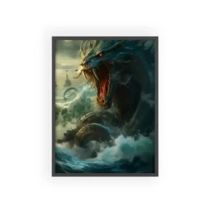 Sea Serpent Rising from Storm Framed Poster