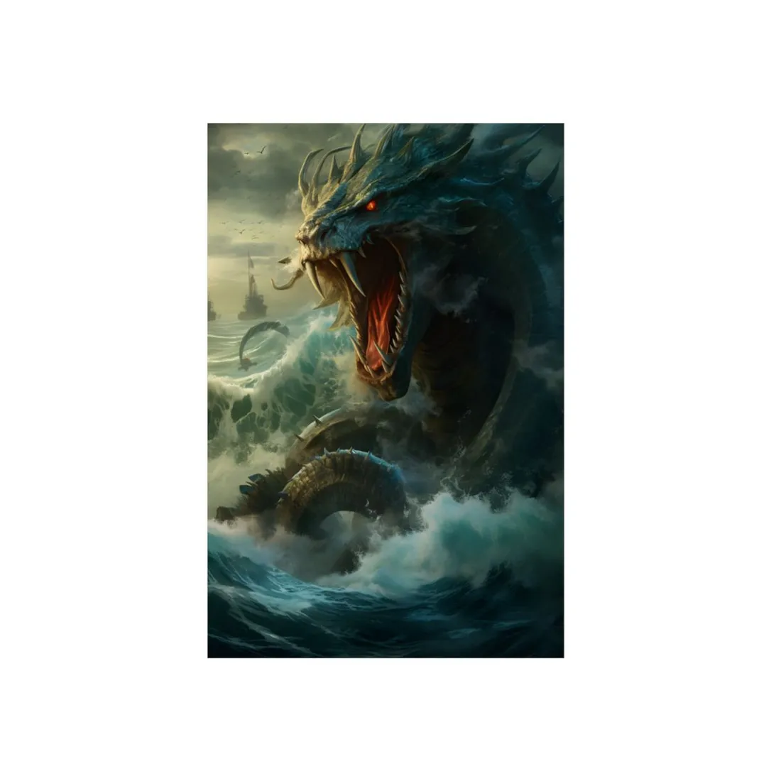 Mythical Sea Monster: Calming Green Scaled Creature Art - Metal Poster