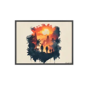 Sunset Temple Silhouettes Framed Poster