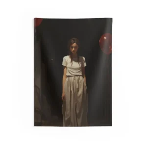 Woman with Red Balloons Wall Tapestry