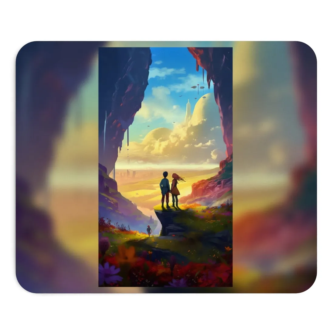 Nature's Friends: Girl and Boy on Meadow Hill - Mouse Pad