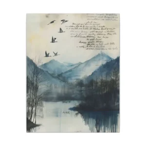 Mountain Lake with Flying Geese Canvas Print