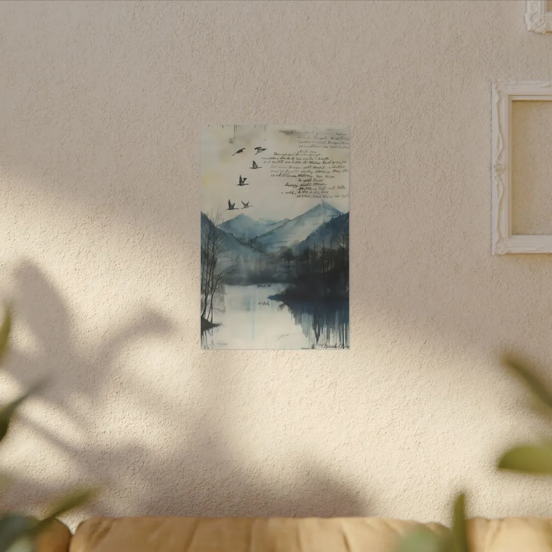 Nature's Serenity: Mountain Lake Birds in Flight - Canvas