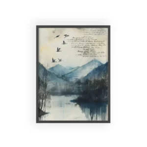 Mountain Lake with Flying Geese Framed Poster
