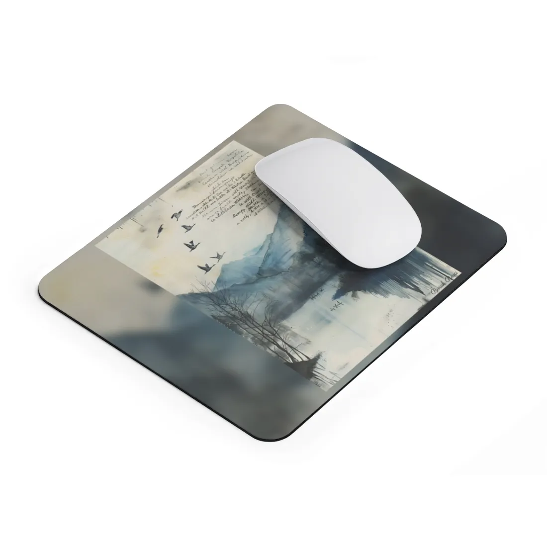 Nature's Serenity: Mountain Lake Birds in Flight - Mouse Pad