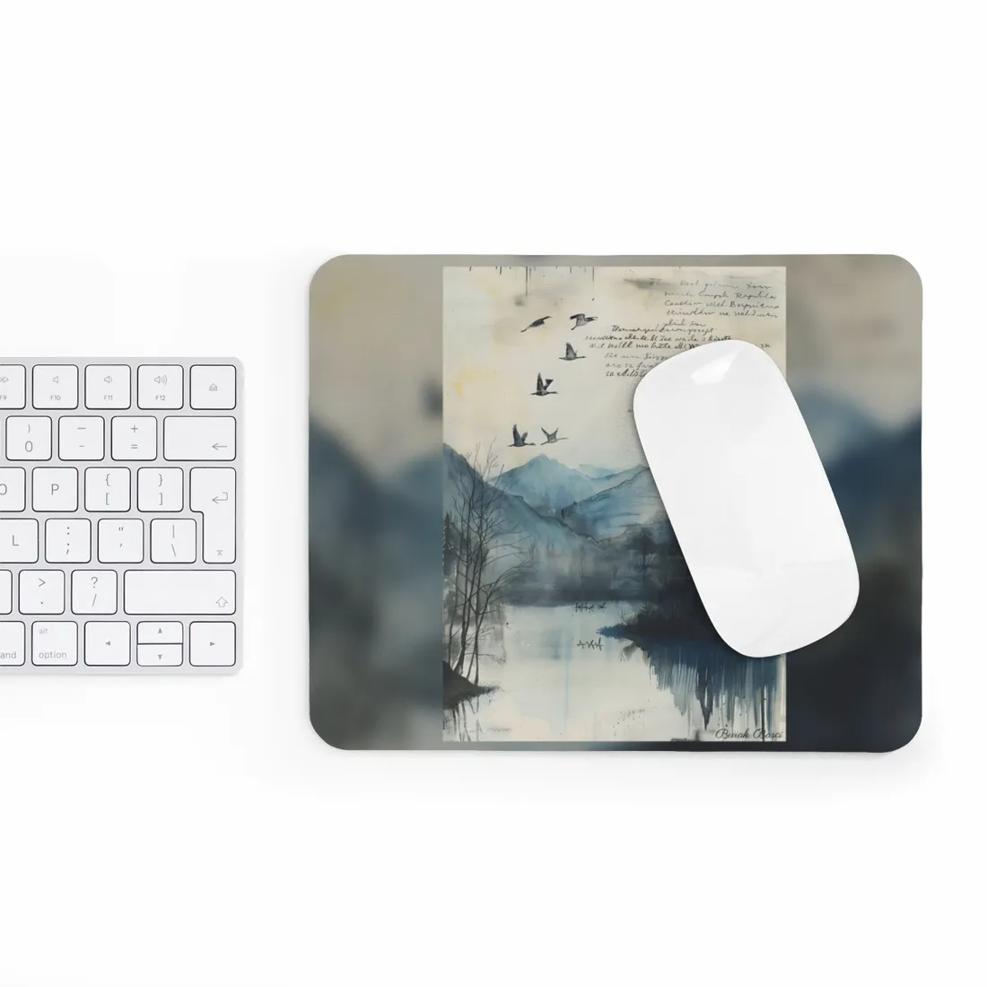 Nature's Serenity: Mountain Lake Birds in Flight - Mouse Pad