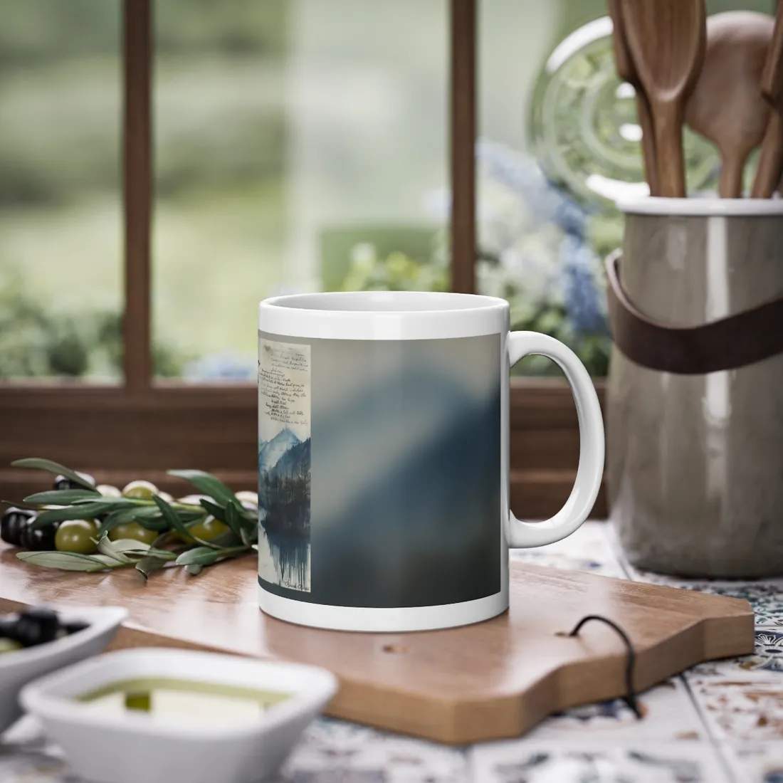 Nature's Serenity: Mountain Lake Birds in Flight - Mug