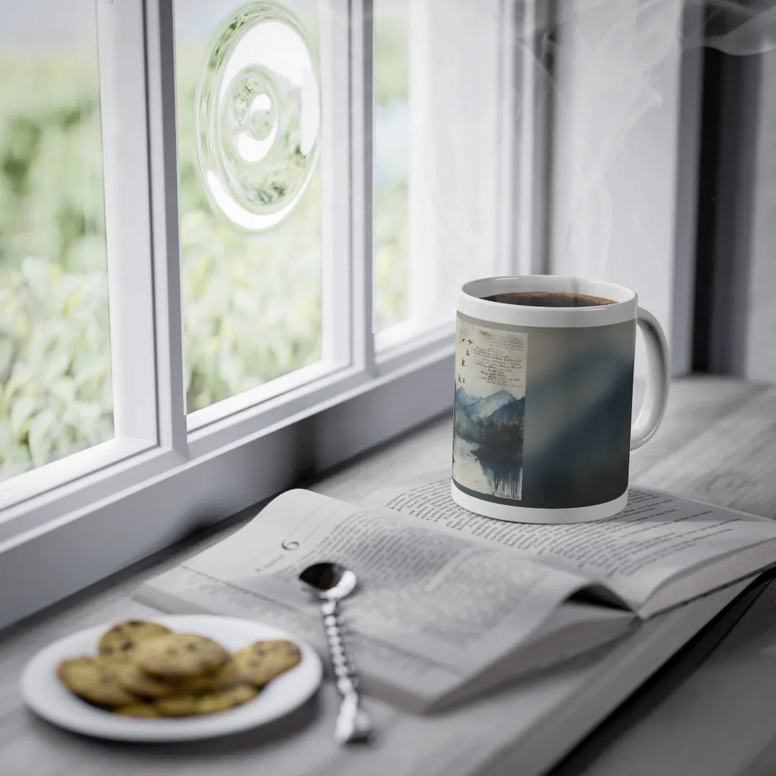 Nature's Serenity: Mountain Lake Birds in Flight - Mug