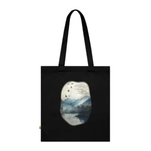 Mountain Lake with Flying Geese Tote Bag
