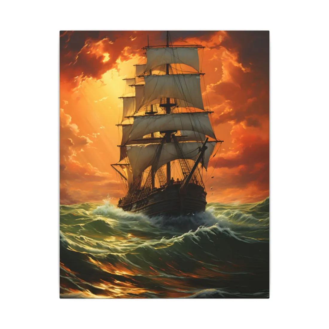 Nature's Serenity: Realistic Oil Painting of a Green Ship - Canvas