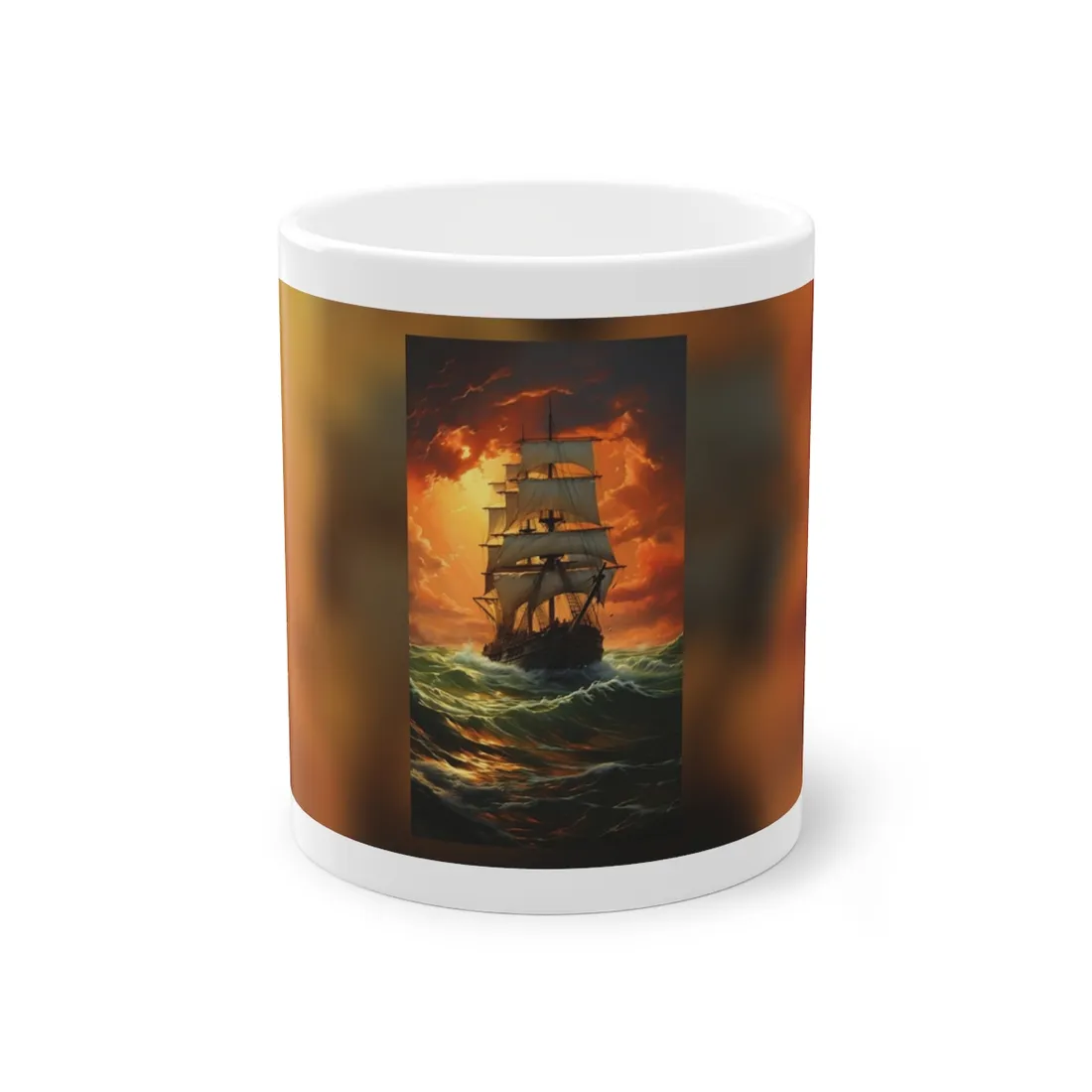 Nature's Serenity: Realistic Oil Painting of a Green Ship - Mug
