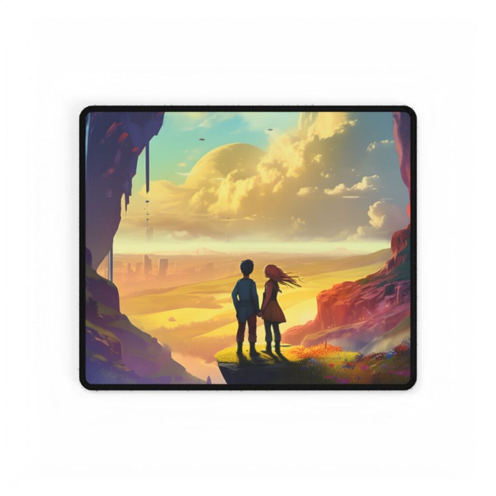 Nature's Friends: Girl and Boy on Meadow Hill - Desk Mat