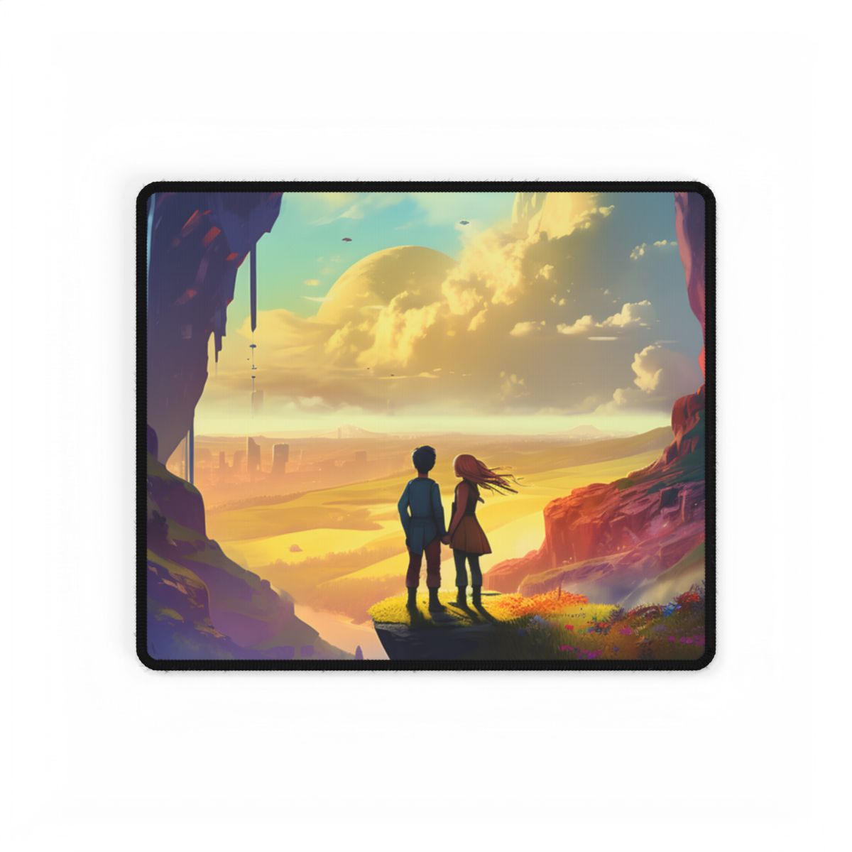 Nature's Friends: Girl and Boy on Meadow Hill - Desk Mat