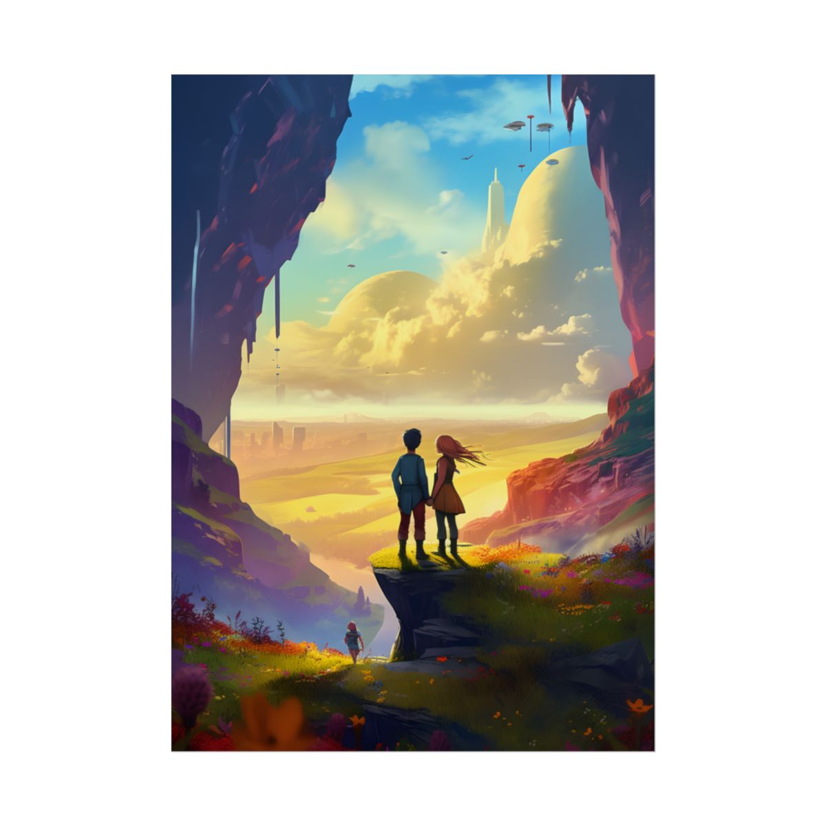 Nature's Friends: Girl and Boy on Meadow Hill - Poster
