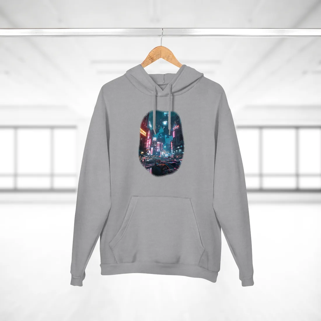 Neon City Dreams: Futuristic Urban Night - Hoodie (Heather Grey)