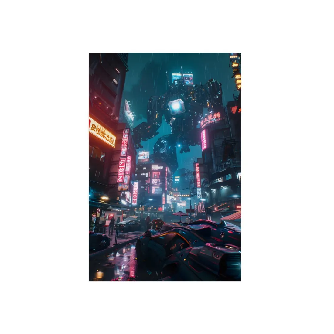 Neon City Dreams: Futuristic Urban Night - Metal Poster