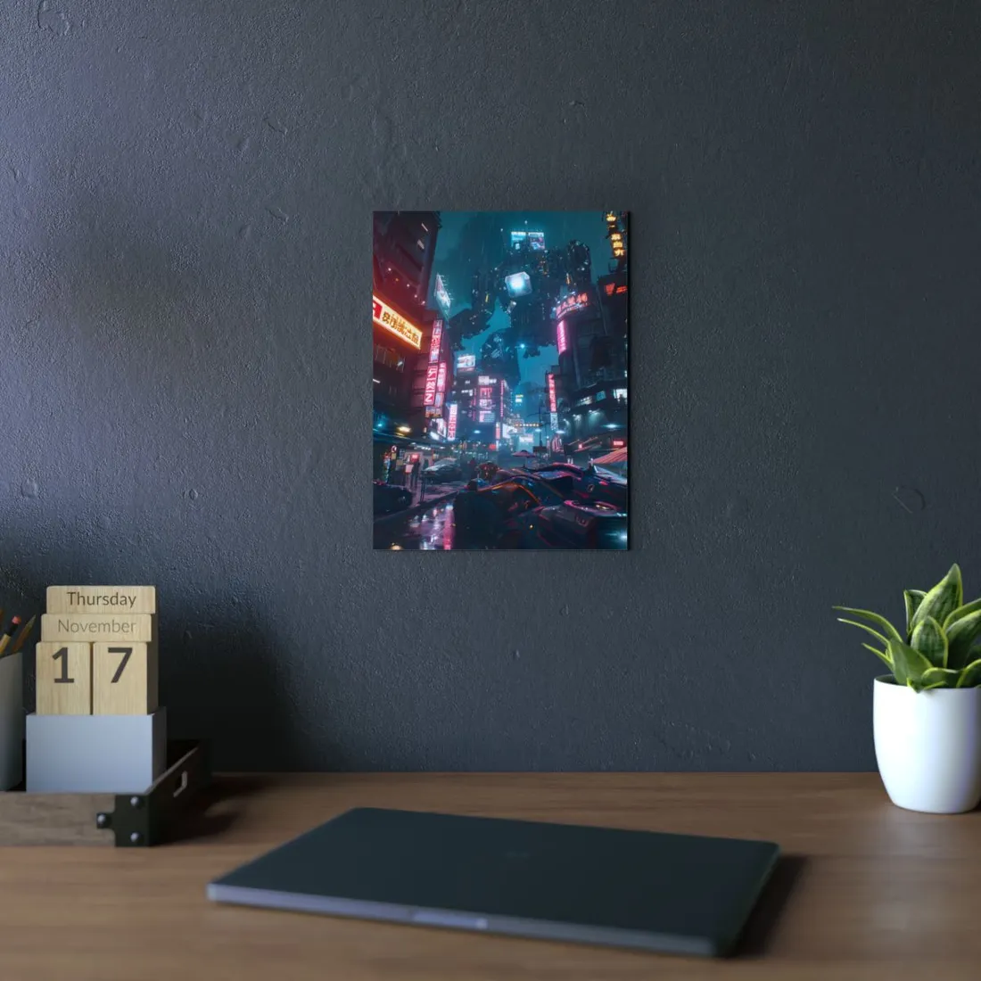 Neon City Dreams: Futuristic Urban Night - Metal Poster
