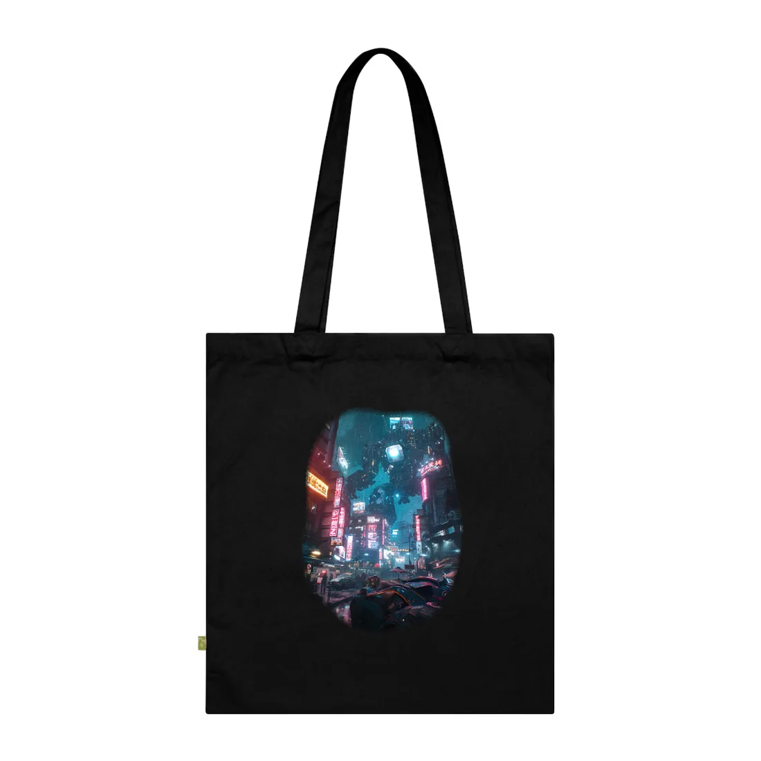 Neon City Dreams: Futuristic Urban Night - Tote Bag (Black)