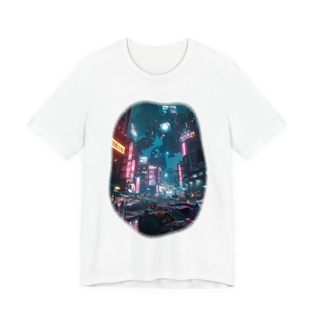 Neon City Dreams: Futuristic Urban Night - T-Shirt (White)