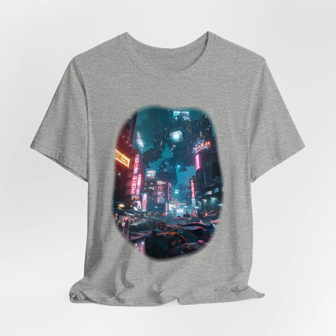 Neon City Dreams: Futuristic Urban Night - T-Shirt (Athletic Heather)