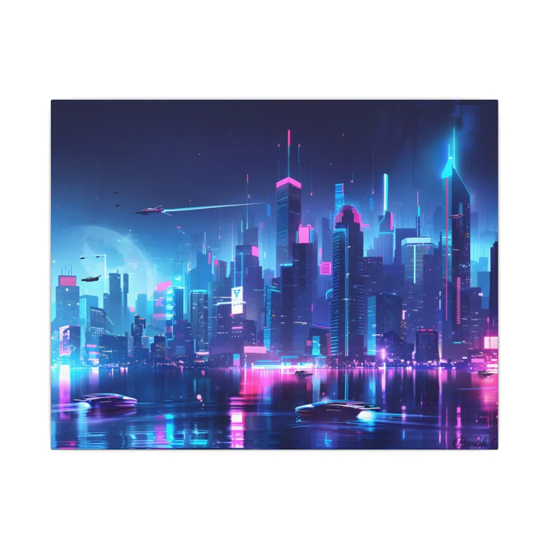 Neon City Lightscape: A - Canvas