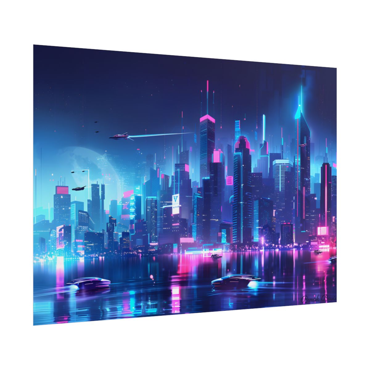 Neon City Lightscape: A Digital Artwork - Poster