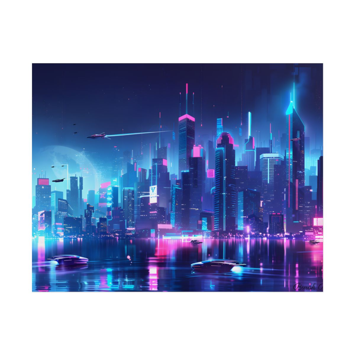 Neon City Lightscape: A Digital Artwork - Poster
