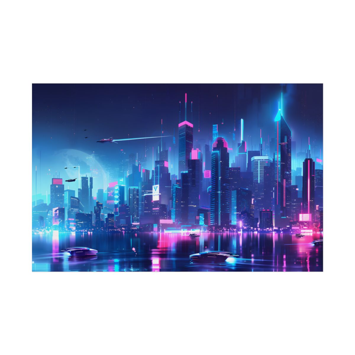 Neon City Lightscape: A Digital Artwork - Poster