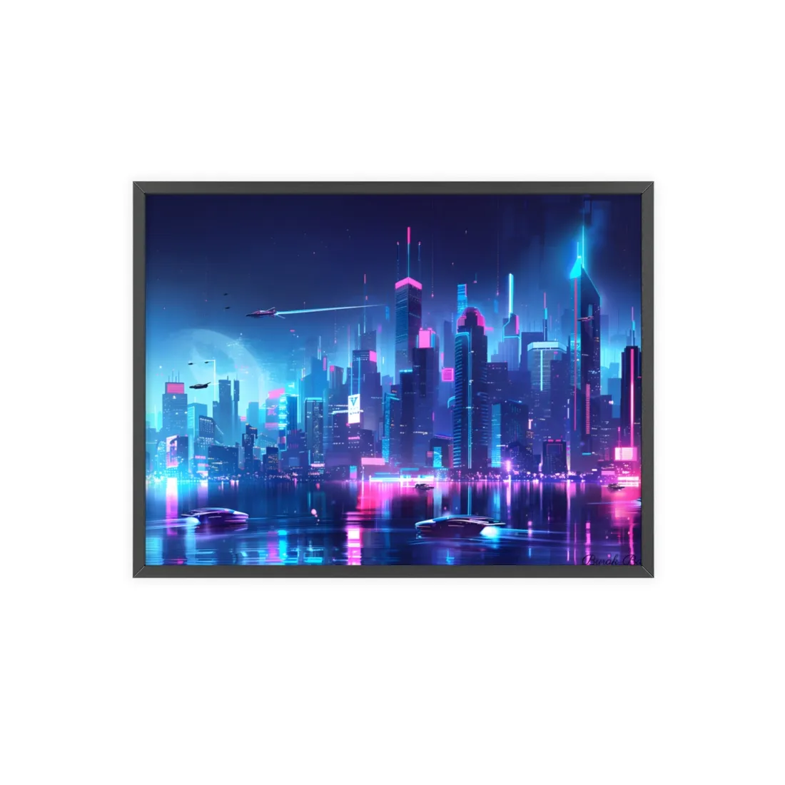 Neon City Lightscape: A - Framed Poster