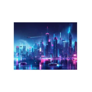 Neon Skyline over Water Metal Poster
