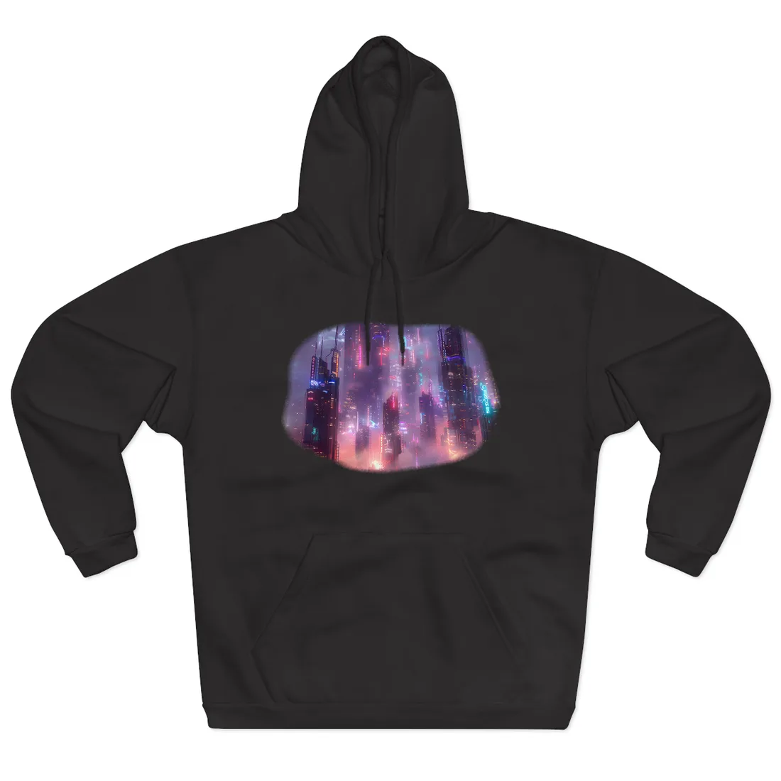 Neon Futuristic Cityscape: Graphic Modern Art - Hoodie (Black)