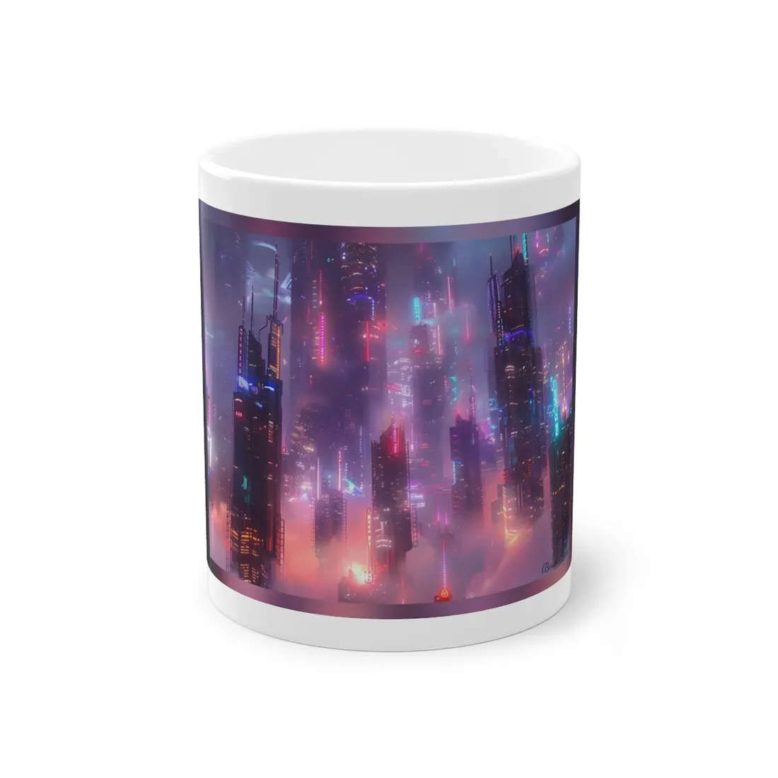 Neon Futuristic Cityscape: Graphic Modern Art - Mug