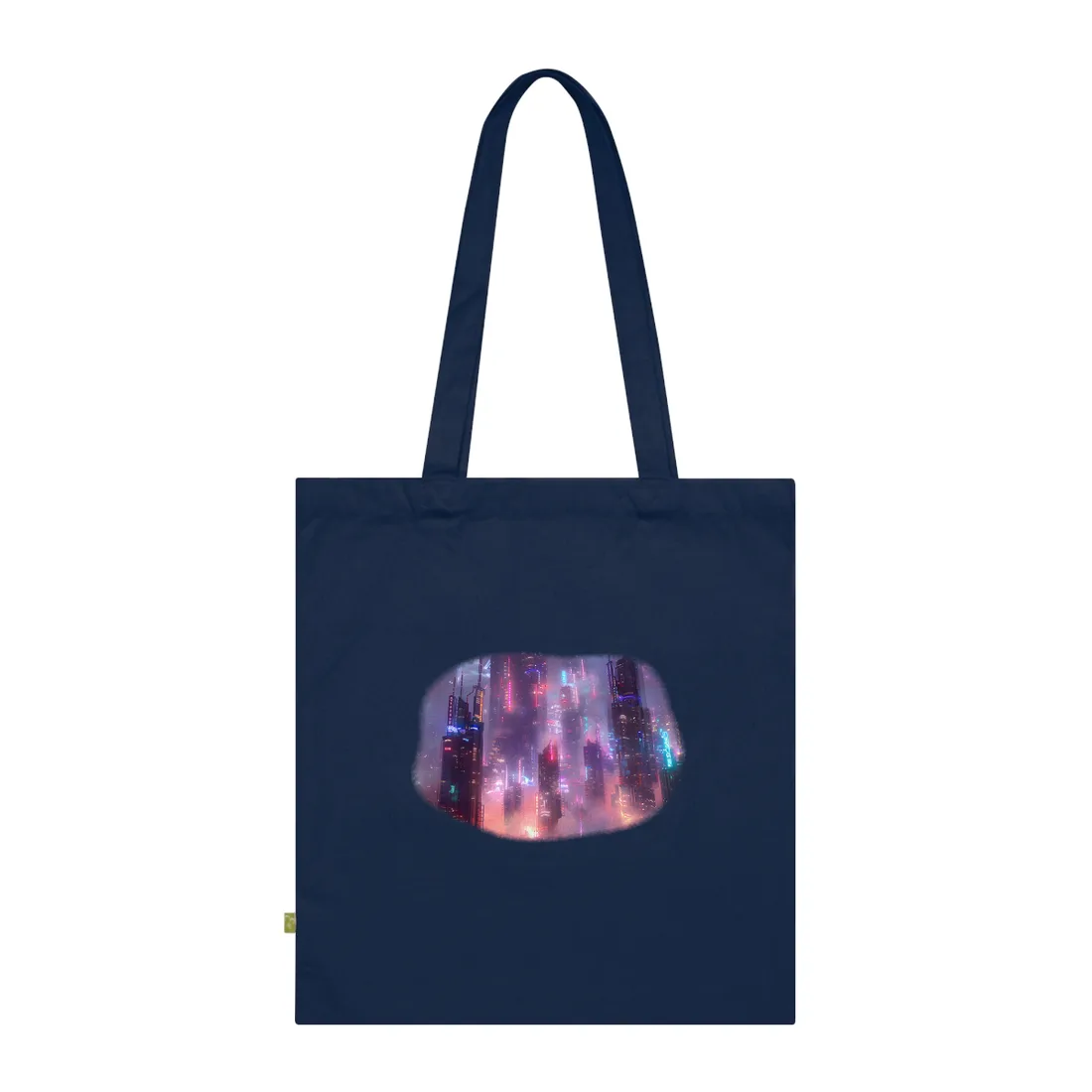 Neon Futuristic Cityscape: Graphic Modern Art - Tote Bag (French Navy)