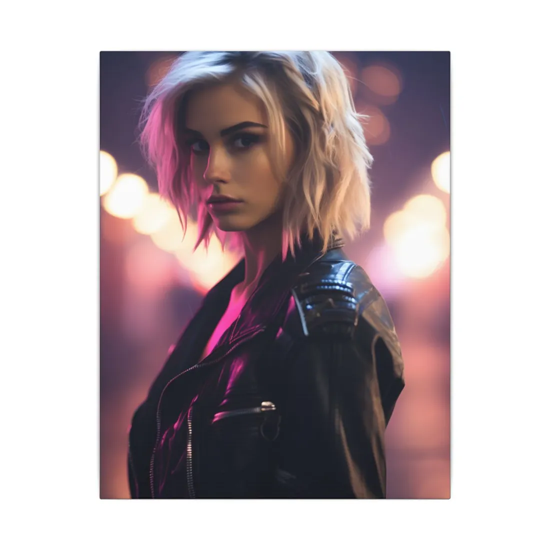 Neon-Lit Teenage Rebellion: A Cyberpunk Close-Up - Canvas