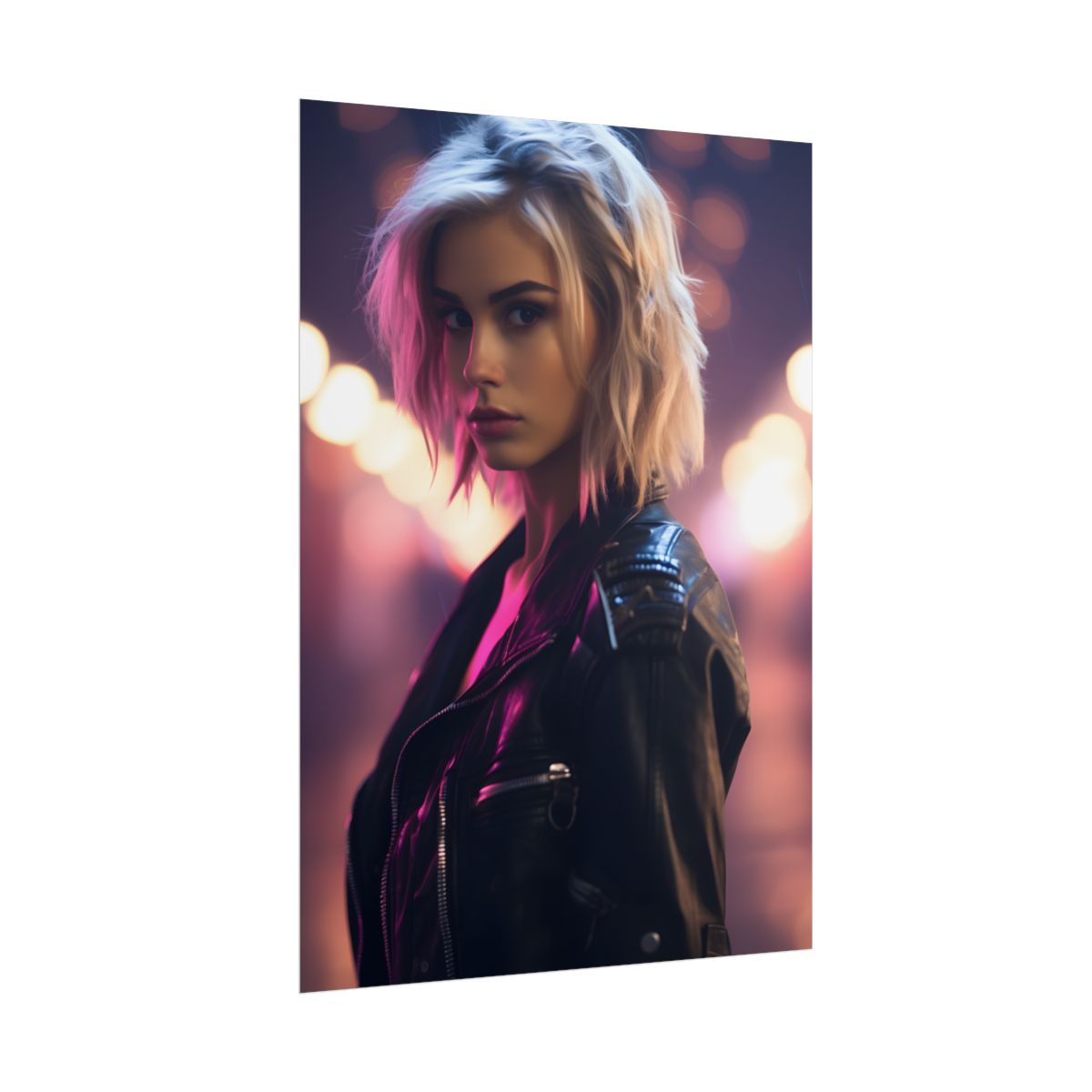 Neon-Lit Teenage Rebellion: A Cyberpunk Close-Up Digital Artwork - Poster