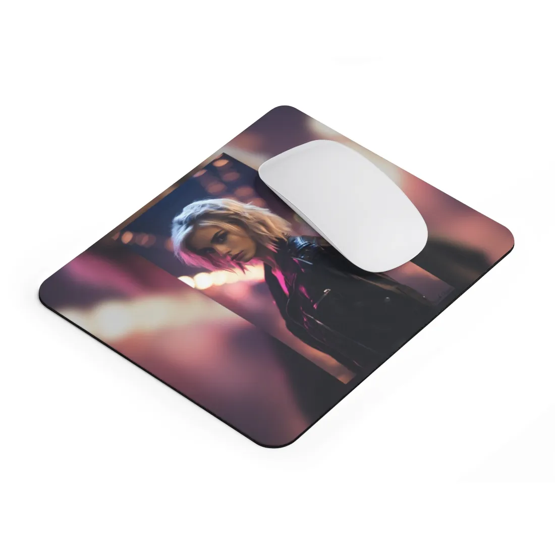 Neon-Lit Teenage Rebellion: A Cyberpunk Close-Up - Mouse Pad